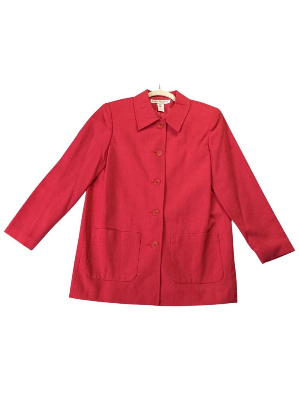 Jessica Holbrook Womens Pink Red Button-Front Blazer Jacket - Small
